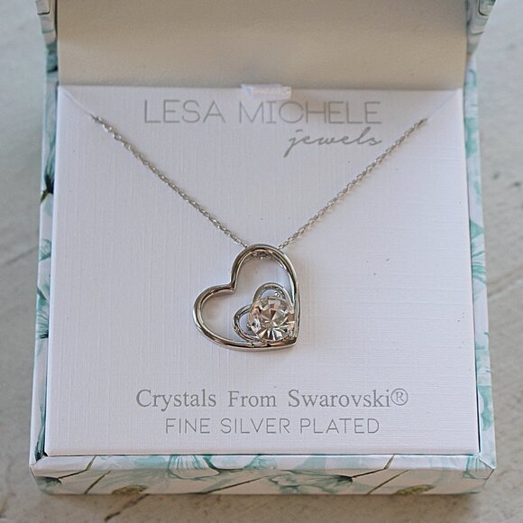 New in Box - Lesa Michele Jewels -Floating Heart Pendant with Swarkovski Crystal - Picture 2 of 5